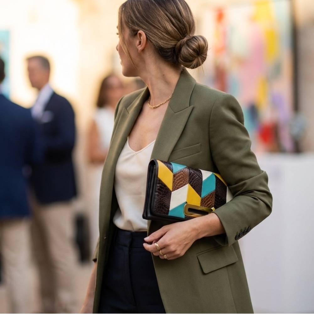 Multicolor Chevron Leather Clutch - Women